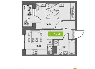 Продается однокомнатная квартира, 32.41 м2, Северодвинск