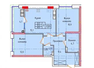 2-ком. квартира на продажу, 60 м2, Ставрополь, улица 45-я Параллель, 52А, микрорайон № 35