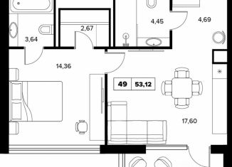 2-ком. квартира на продажу, 53.12 м2, Краснодарский край, улица Семашко, 37Ак2