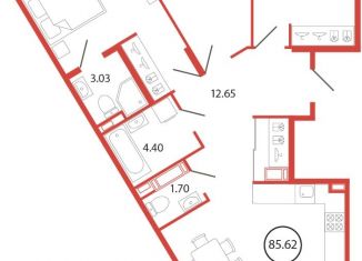Продам трехкомнатную квартиру, 85.74 м2, Ленинградская область