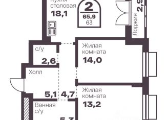 Продаю 2-ком. квартиру, 63 м2, Челябинская область