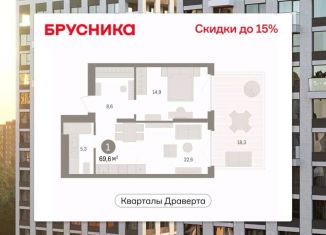 Двухкомнатная квартира на продажу, 69.59 м2, Омская область