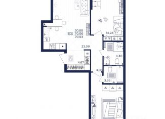Продаю 2-ком. квартиру, 70.94 м2, Тульская область