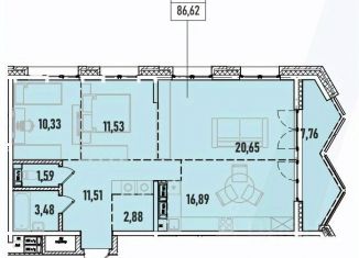 Продаю 3-комнатную квартиру, 86.62 м2, Иркутск