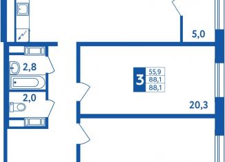 Продам 3-комнатную квартиру, 88.1 м2, Уфа