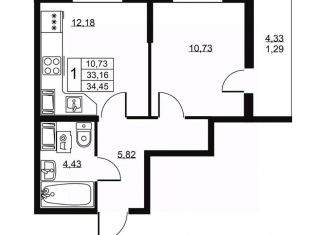 Продам 1-комнатную квартиру, 34.45 м2, Ленинградская область, Школьная улица, 13