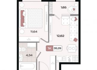 Продам однокомнатную квартиру, 35.29 м2, Краснодар