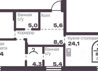 Продается 2-комнатная квартира, 81.8 м2, Челябинск, Тракторозаводский район