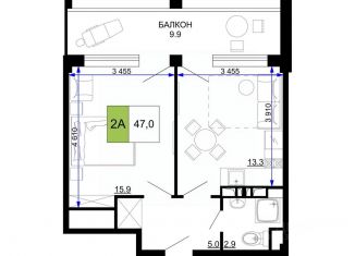 2-комнатная квартира на продажу, 47 м2, Анапа