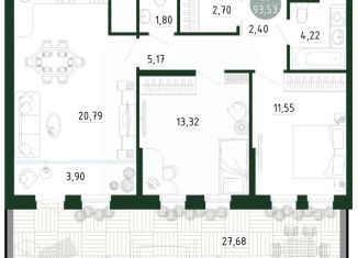 Продам трехкомнатную квартиру, 93.53 м2, Тула