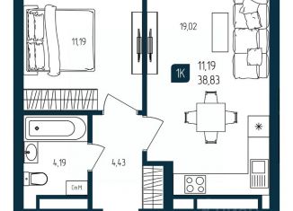 Продажа 1-ком. квартиры, 38.83 м2, Тюменская область