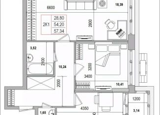 Продаю 2-ком. квартиру, 57.1 м2, Белгород