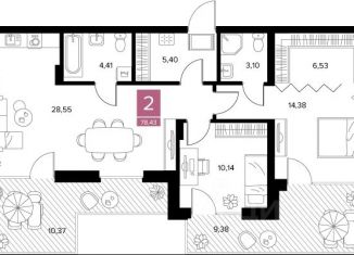 Продается 2-ком. квартира, 78.43 м2, Рязань, Московский район