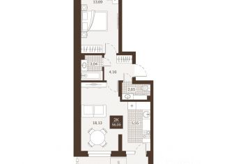 Продается 2-комнатная квартира, 56.09 м2, Пенза