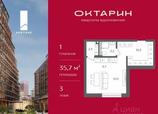 Продам 1-ком. квартиру, 35.7 м2, Калининград, Московский район