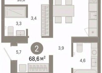 2-комнатная квартира на продажу, 68.56 м2, Тюменская область